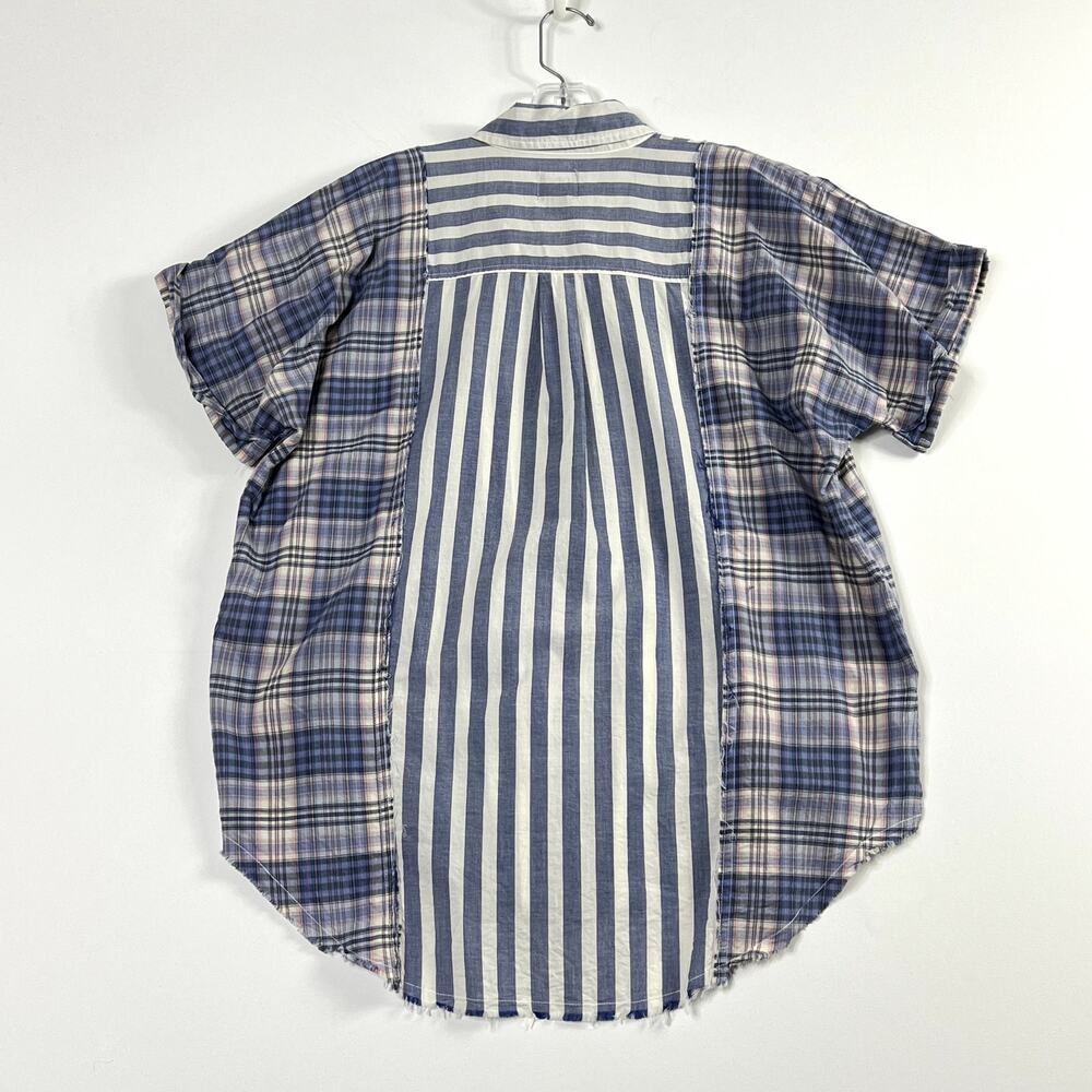 BDG Stevie Spliced Button Down Shirt Short Sleeve Relaxed Blue Womens Small - Picture 8 of 12